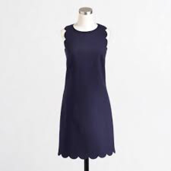 J. Crew Scalloped Dress Navy - Picture 1 of 4